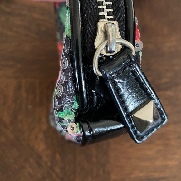 Betsy Johnson Sequin Rose Garden Bag Cosmetic Bag Small Zipper Pouch - Picture 7 of 9